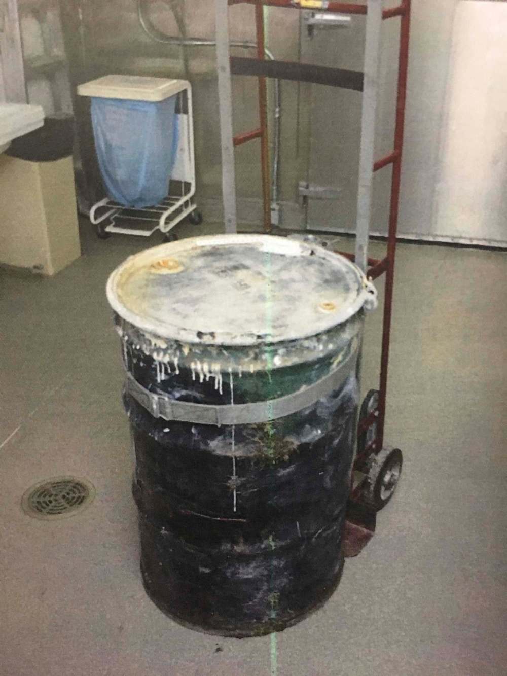 Holley Sullivan described how she tried to speed up the decomposition of the former nurse's body, which was left in this steel barrel. (Manitoba Court of Queen's Bench handout)