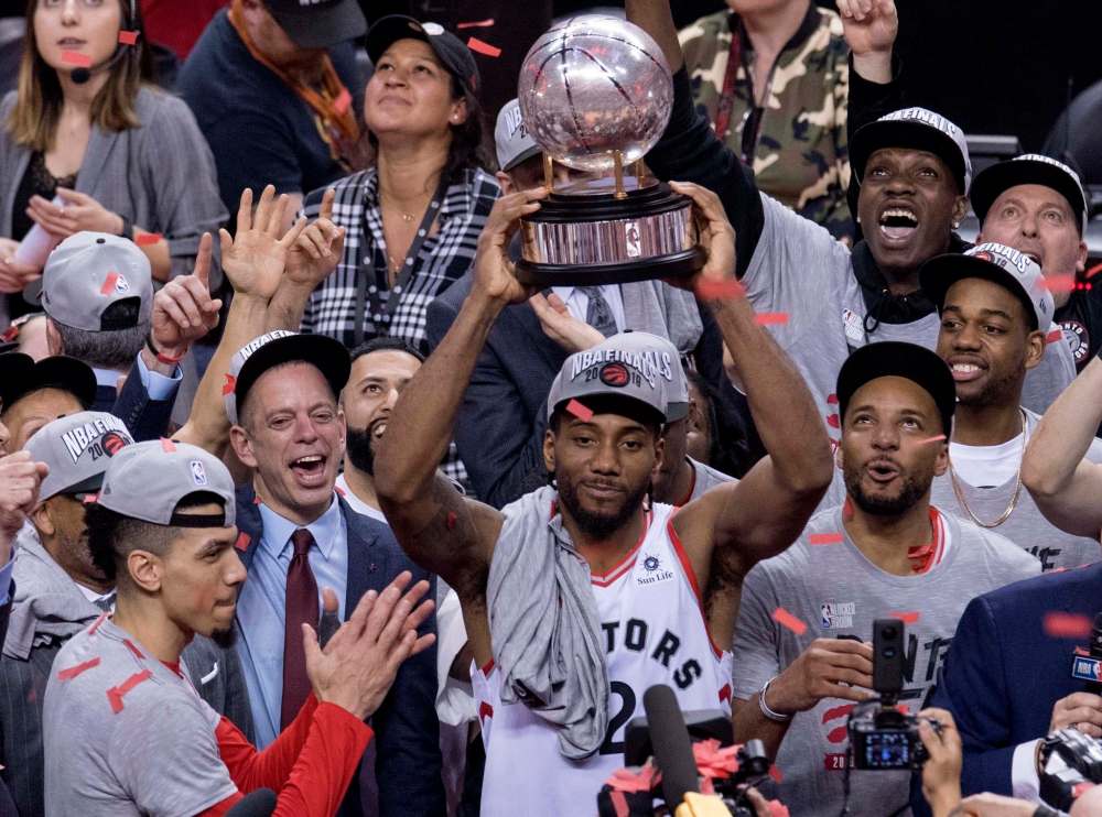 Kawhi Leonard became part of NBA lore when his last-second shot in Game 7 of the Eastern Conference semifinal against the Philadelphia 76ers bounced off the rim four times before going in, giving the Raptors a 92-90 victory. (Frank Gunn / The Canadian Press files)