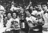 The Winnipeg Jets, including captain Lars-Erik Sjoberg (centre right) and Joe Daley (centre left), pose for a team photo with the Avco Cup in May, 1979. (Jon Thordarson / Winnipeg Tribune files)