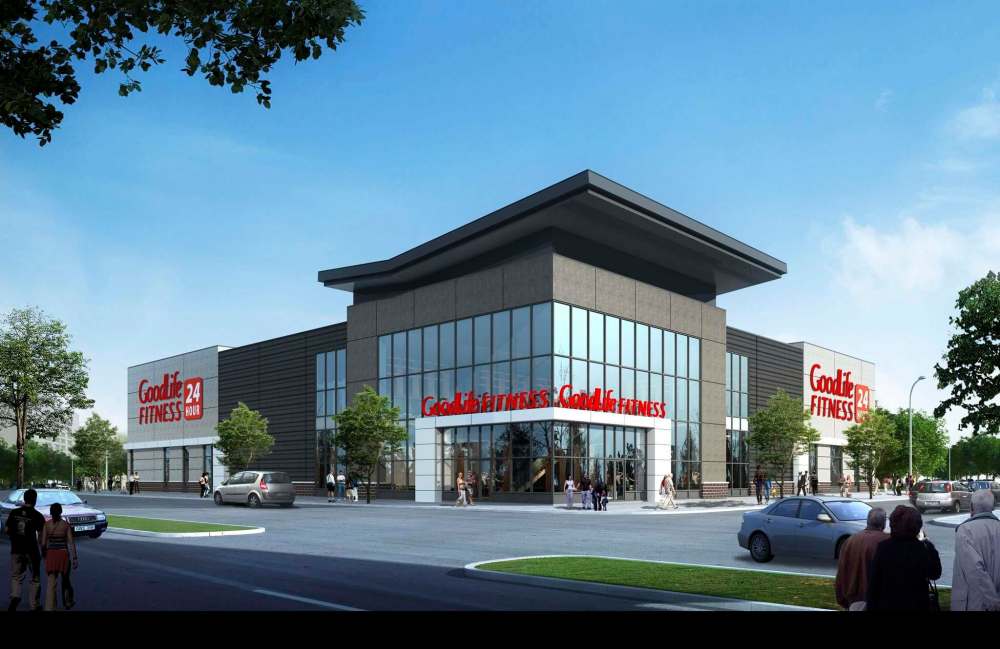A rendering of the new 60,000-square-foot-GoodLife Fitness facility that will be located in the Refinery District at Bishop Grandin and Waverley, one of three upcoming GoodLife developments in Winnipeg. (Supplied)