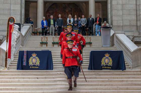 SASHA SEFTER / WINNIPEG FREE PRESS (From top) Former Assistant Commissioner Scott Klody, new Assistant Commissioner Jane MacLatchy and the Commissioner of the RCMP Brenda Lucki during the Manitoba RCMPâ€™s official change of command ceremony held at the Manitoba Legislative Building in Winnipeg. 190612 - Wednesday, June 12, 2019.