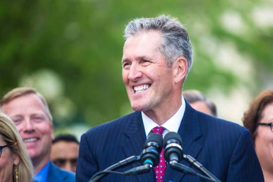 MIKAELA MACKENZIE / WINNIPEG FREE PRESSPremier Brian Pallister announces a September election date in front of the Manitoba Legislative Building with his cabinet in Winnipeg on Wednesday.