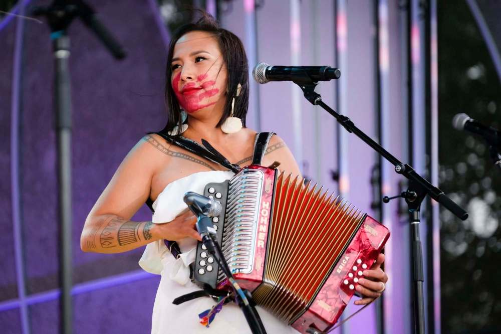 photos by Daniel Crump / Winnipeg Free Press
Nancy Mike and her bandmates in the Jerry Cans perform during Indigenous Days Live Saturday night at The Forks.