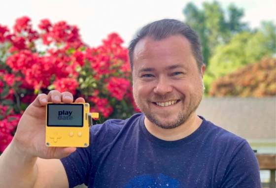 SubmittedSoftware developer Dan Messing shows off the Playdate, an innovative new hand-held video game system from Portland-based company Panic due to be released next year.