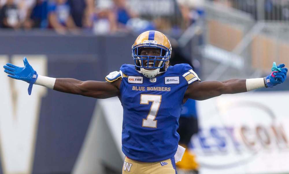 SASHA SEFTER / WINNIPEG FREE PRESS FILES
Winnipeg Blue Bombers wide receiver Lucky Whitehead celebrates after running the opening kickoff for a touchdown against the Toronto Argonauts on July 12.