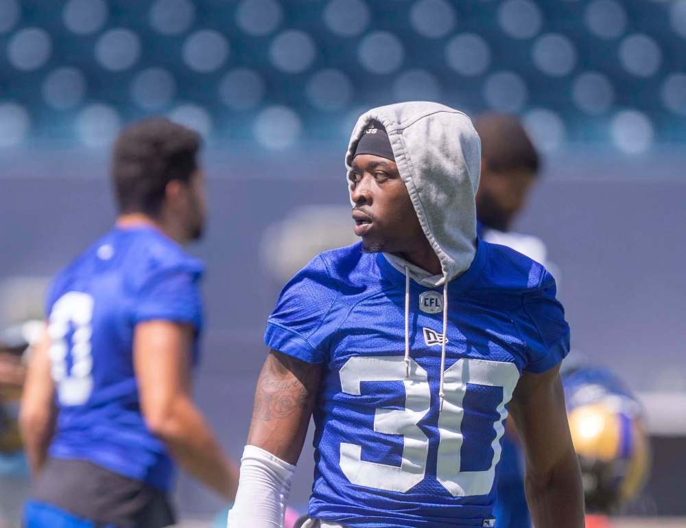 SASHA SEFTER / WINNIPEG FREE PRESS
Winnipeg Blue Bombers defensive back Winston Rose takes part in drills during practice at IG Field on Monday afternoon. His pick-six Friday night against Ottawa was a game-breaker.