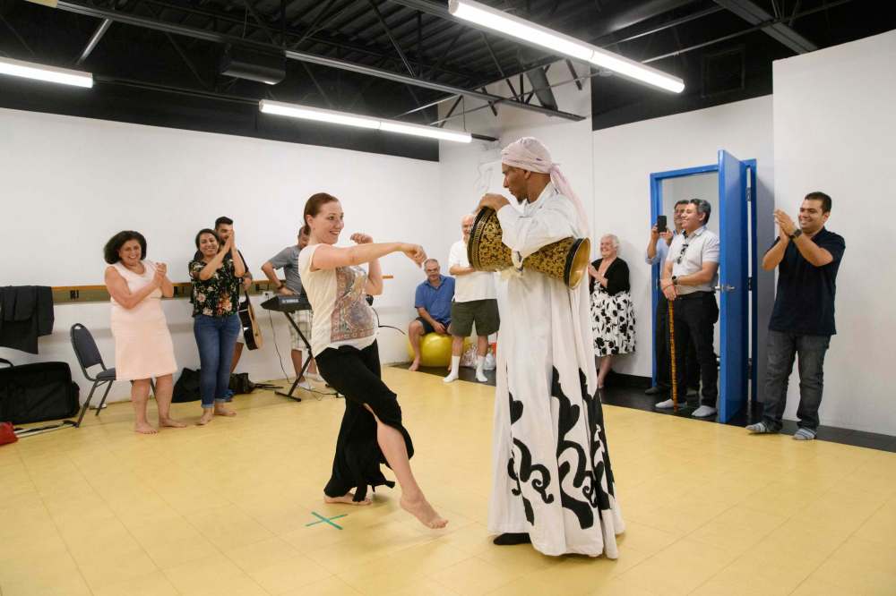 Mohammed El Sayed (right) and Asra rehearse. (Mike Sudoma / Winnipeg Free Press)