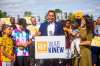 MIKAELA MACKENZIE / WINNIPEG FREE PRESS
NDP leader Wab Kinew officially launches the NDP provincial campaign at St. Vital Park in Winnipeg on Wednesday.