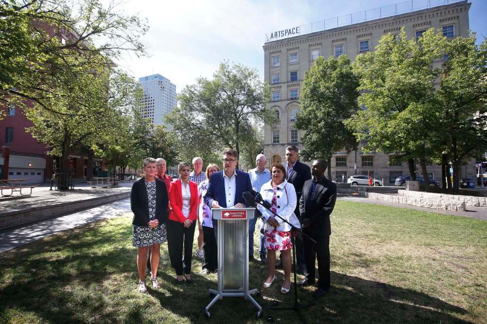 JOHN WOODS / WINNIPEG FREE PRESSDougald Lamont unveiled the Liberal party's arts and culture platform at Old Market Square in Winnipeg Sunday.
