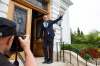 Premier Brian Pallister enters Government House, near the legislature, on Monday to ask the lieutenant governor to dissolve the legislature. (Mike Deal / Winnipeg Free Press)