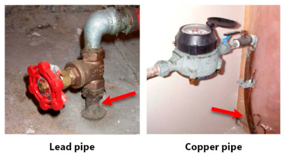A City of Winnipeg image helps homeowners tell lead pipes from copper pipes. (City of Winnipeg)