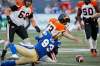 THE CANADIAN PRESS/John Woods
Winnipeg Blue Bombers' Craig Roh sacks B.C. Lions quarterback Mike Reilly and forces a fumble during the first half in Winnipeg Thursday.