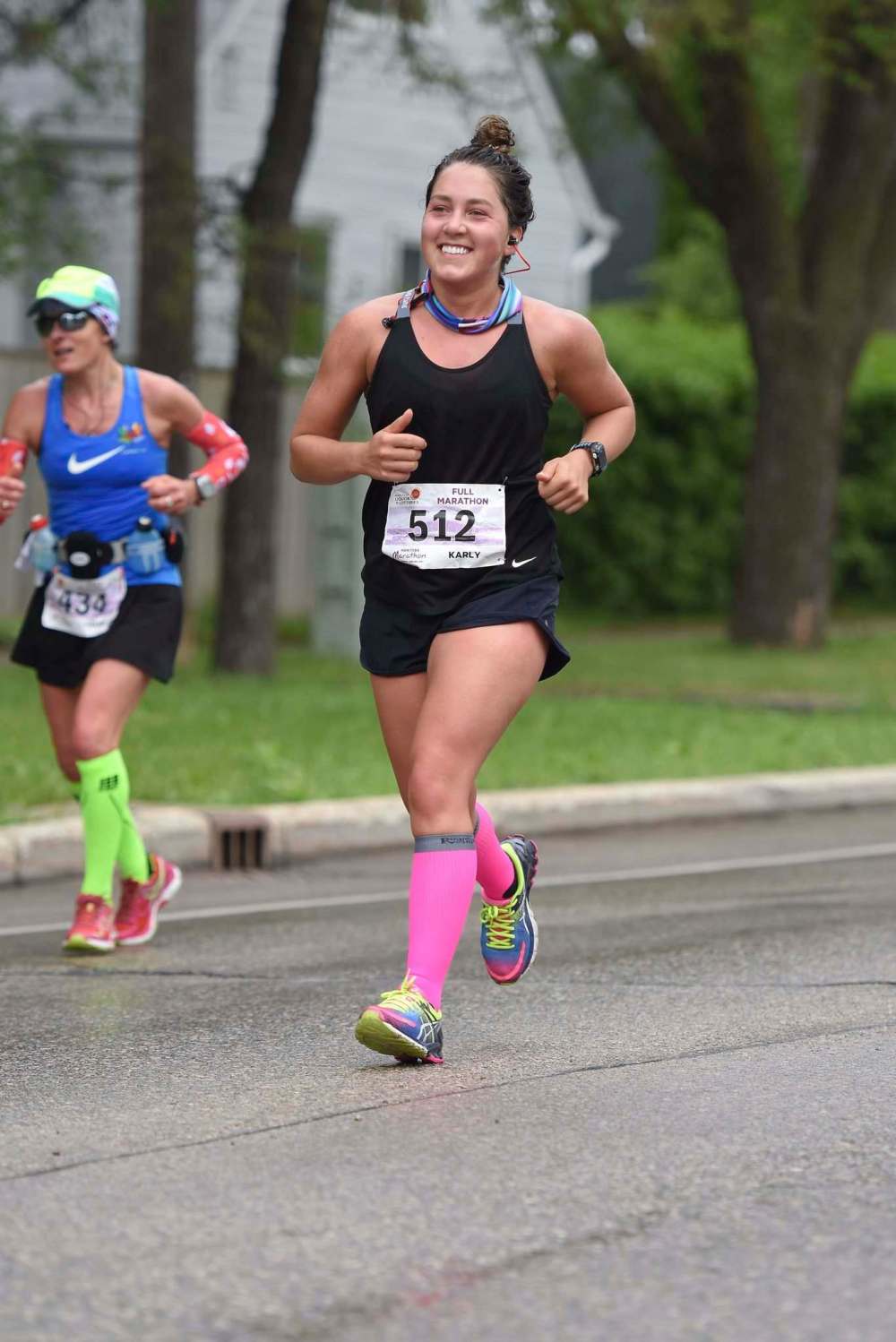 Karly Tardiff runs in the Manitoba Marathon in 2017. Tardiff says running every day helped her chase down a man getting away with her bike wheel on Tuesday.