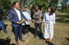 MIKE DEAL / WINNIPEG FREE PRESS
NDP candidates (from left) Uzoma Asagwara (Union Station) and Malaya Marcelino (Notre Dame), during a press conference in Vimy Ridge Park Monday with NDP Leader Wab Kinew.