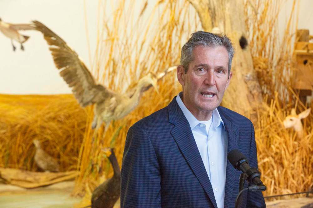 MIKE DEAL / WINNIPEG FREE PRESS
Manitoba PC Leader Brian Pallister announces during a news conference at Oak Hammock Marsh Interpretive Centre Tuesday morning, that if his party is re-elected they would provide $50 million more for wetland protection and set Canada's highest biofuel standards to reduce emissions.