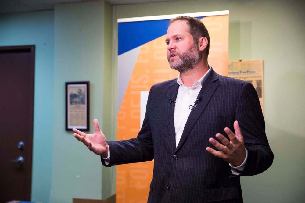 MIKAELA MACKENZIE / WINNIPEG FREE PRESS
Matt Wiebe, NDP candidate for Concordia, was critical of the PCs for announcing changes to health care they are making during the election period.