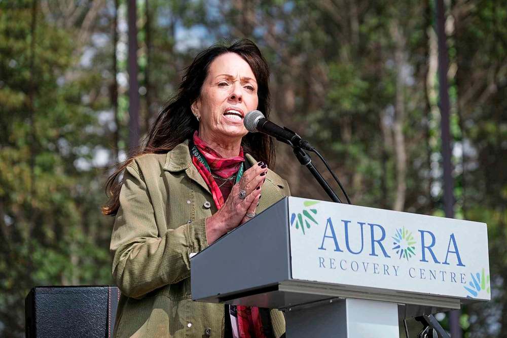 Actor Mackenzie Phillips delivers her keynote speech during the Recovery Day event at The Forks. (Daniel Crump / Winnipeg Free Press)