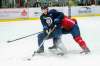 Winnipeg Jets' Bryan Little (18) keeps the puck away from his opponent during training camp practice at the Iceplex Saturday. (Daniel Crump / Winnipeg Free Press)