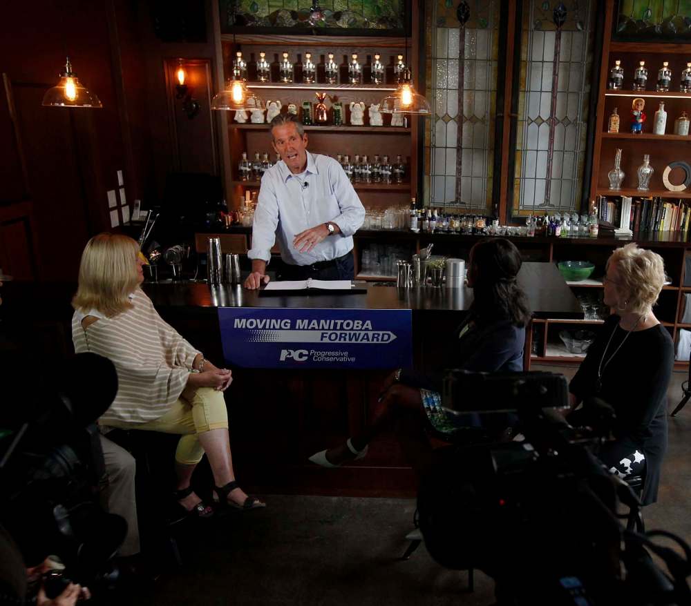 Brian Pallister used local distillery Patent 5 as a backdrop to announce he would remove the markup on products sold from the site where they were produced.