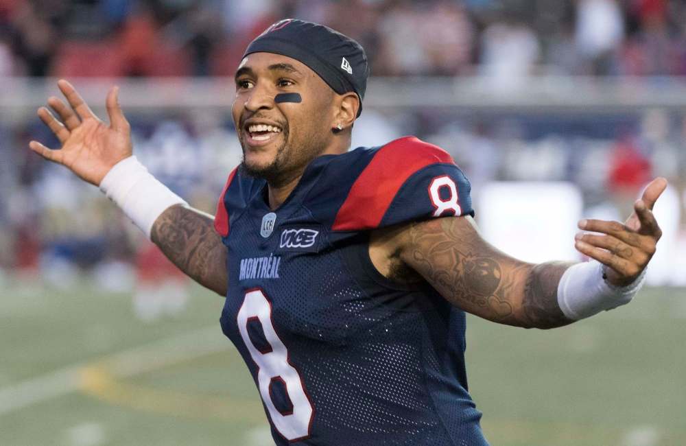 Graham Hughes / The Canadian Press files
Despite swinging a helmet at Bombers linebacker Adam Bighill, Alouettes QB Vernon Adams Jr. remained in Saturday’s game and rallied his team to a come-from-behind victory.