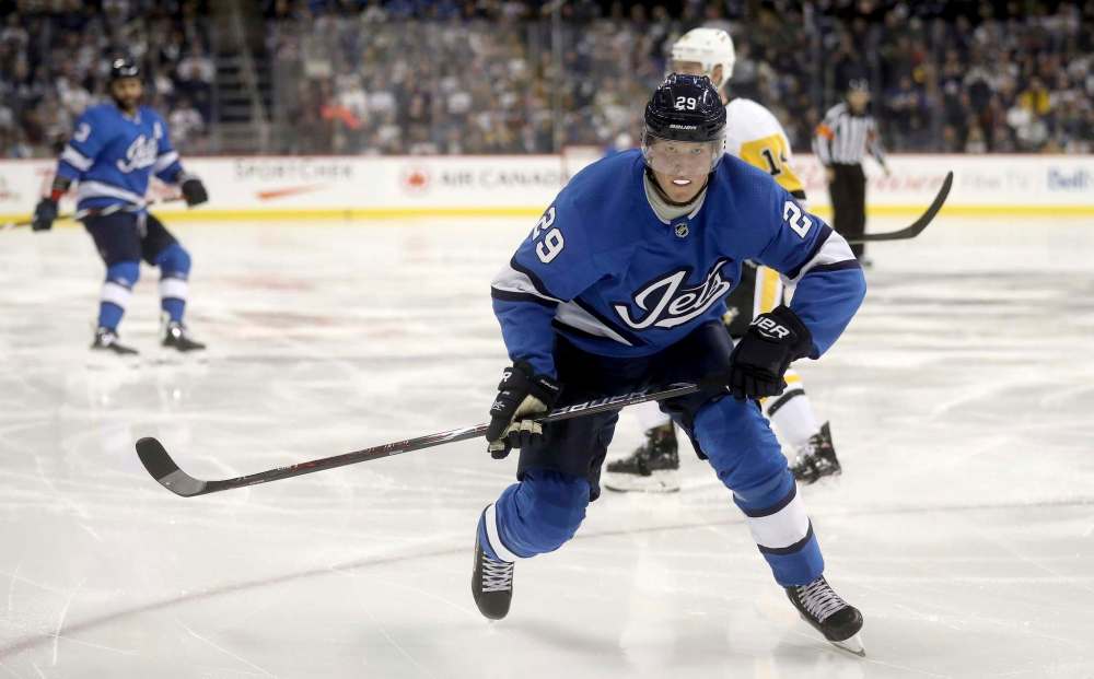 Patrik Laine has 110 goals in his first three NHL seasons, but is coming off his least-productive year with 30 goals and 20 assists. He missed all of training camp and has been working out with a pro team in Switzerland. (Trevor Hagan / The Canadian Press files)