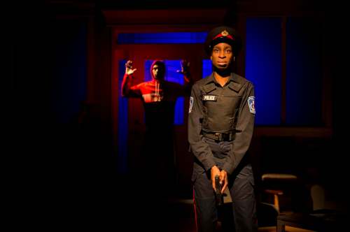 Lila (Beverly Ndukwu), a black female police officer. goes on leave after she shoots an unarmed black youth (Sébastien Heins). (Dylan Hewlett photo)