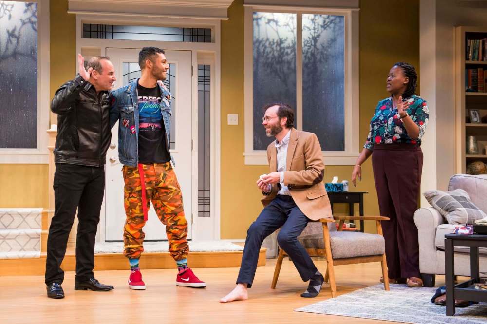 Bodyguard Tony (Alex Poch-Goldin), former child actor Jackie (Sébastien Heins), Tim (Tom Keenan) and Karen (Warona Setshwaelo) hash things out Bang Bang. (Dylan Hewlett)