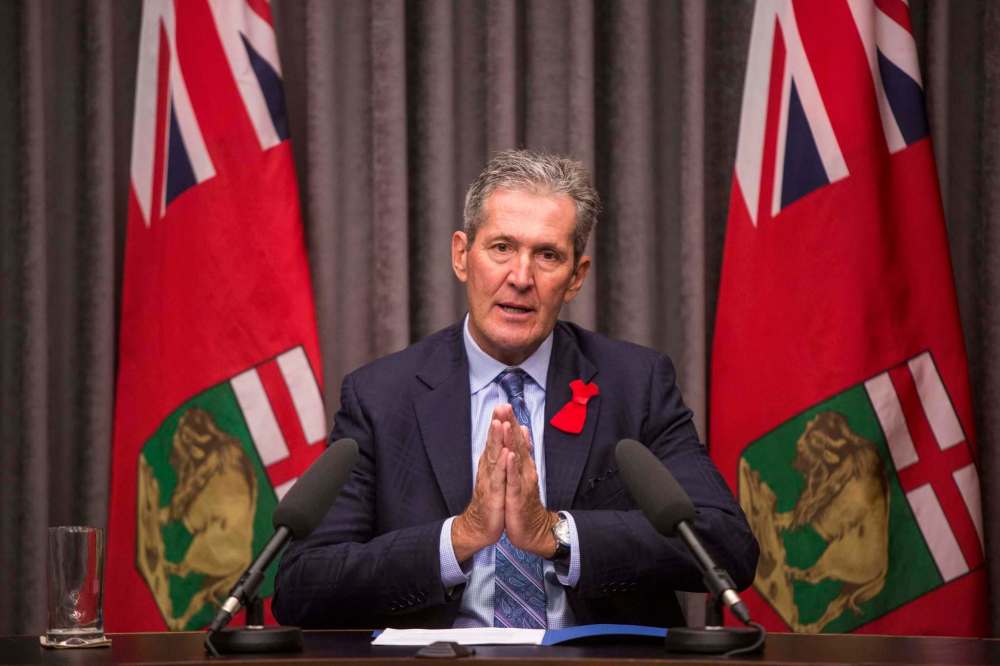 Premier Brian Pallister talks about interprovincial trade at the Manitoba Legislative Building in Winnipeg on Friday. (MIKAELA MACKENZIE / WINNIPEG FREE PRESS)