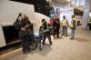 Residents from Lake Manitoba First Nation arrive at the Red Cross evacuation shelter at the convention centre Tuesday. (John Woods / Winnipeg Free Press)