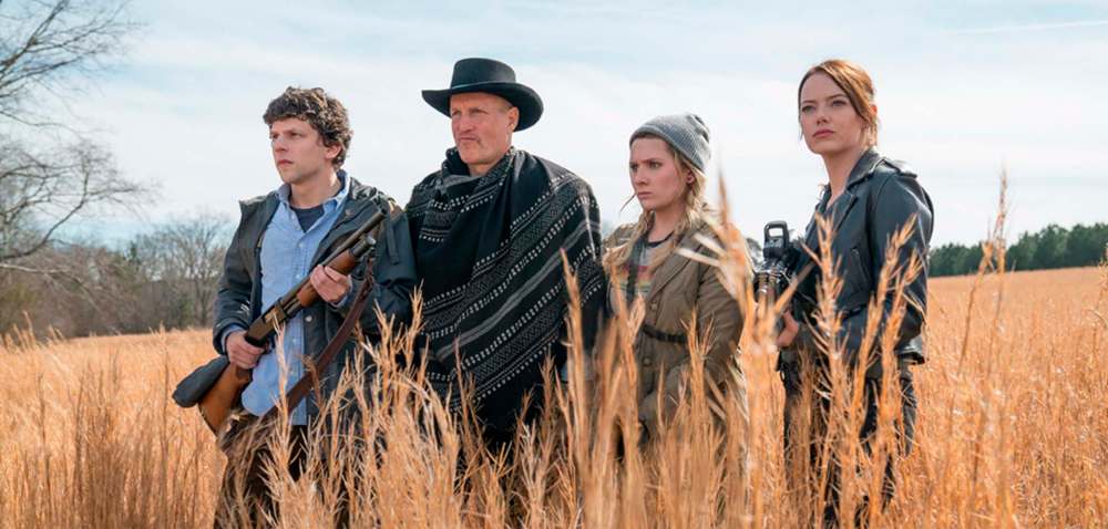 Columbia Pictures
Zombieland: Double Tap returns with the same cast from 2009’s post-apocalyptic hit Zombieland. (From left): Columbus (Jesse Eisenberg), Tallahassee (Woody Harrelson), Little Rock (Abigail Breslin) and Wichita (Emma Stone.)