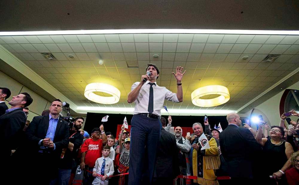 THE CANADIAN PRESS/Sean Kilpatrick
Liberal Leader Justin Trudeau speaks at a rally at the Punjab Cultural Centre in Winnipeg, Saturday.