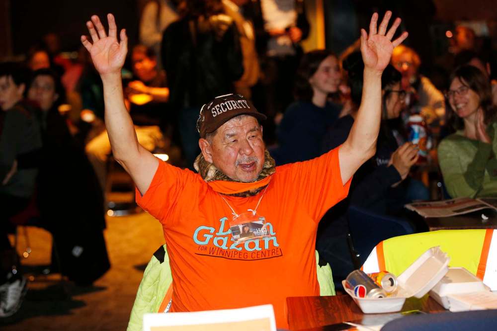 Supporters of Leah Gazan celebrate at the West End Cultural Centre. (John Woods / Winnipeg Free Press)