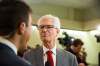 MIKAELA MACKENZIE / WINNIPEG FREE PRESS
Liberal candidate Jim Carr speaks to the media about his win in Winnipeg South Centre at the Caboto Centre in Winnipeg on Monday.