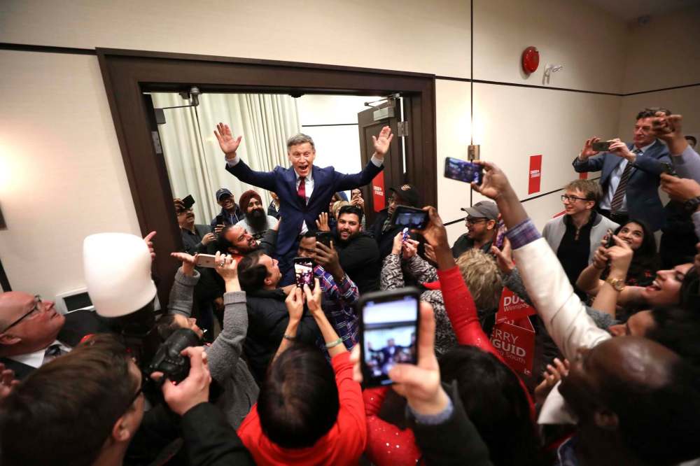 “Through rain, through sleet, through snow, we did it,” Terry Duguid said in a ballroom at the Four Points Sheraton Hotel on Pembina Highway. (Ruth Bonneville / Winnipeg Free Press)