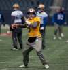 Phil Hossack / Winnipeg Free Press
Blue Bombers quarterback Zach Collaros winds up to throw a pass at practice on Tuesday. The team isn’t saying if he’ll start Friday’s game against Calgary.