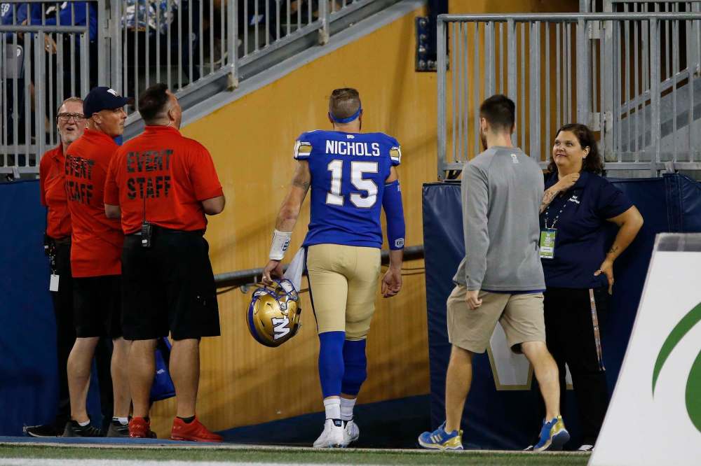 No one knew that when Matt Nichols left the field early during a game against the BC Lions on Aug. 15 he wouldn't be coming back. (John Woods / The Canadian Press files)