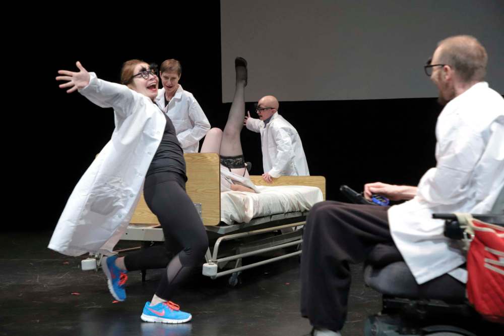 Hailley Rhoda (from left), Dianna Rasing, Hannah Foulger and Dan Augusta perform in Sex and Sex Ability. (Leif Norman)