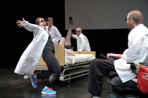 Hailley Rhoda (from left), Dianna Rasing, Hannah Foulger and Dan Augusta perform in Sex and Sex Ability. (Leif Norman)