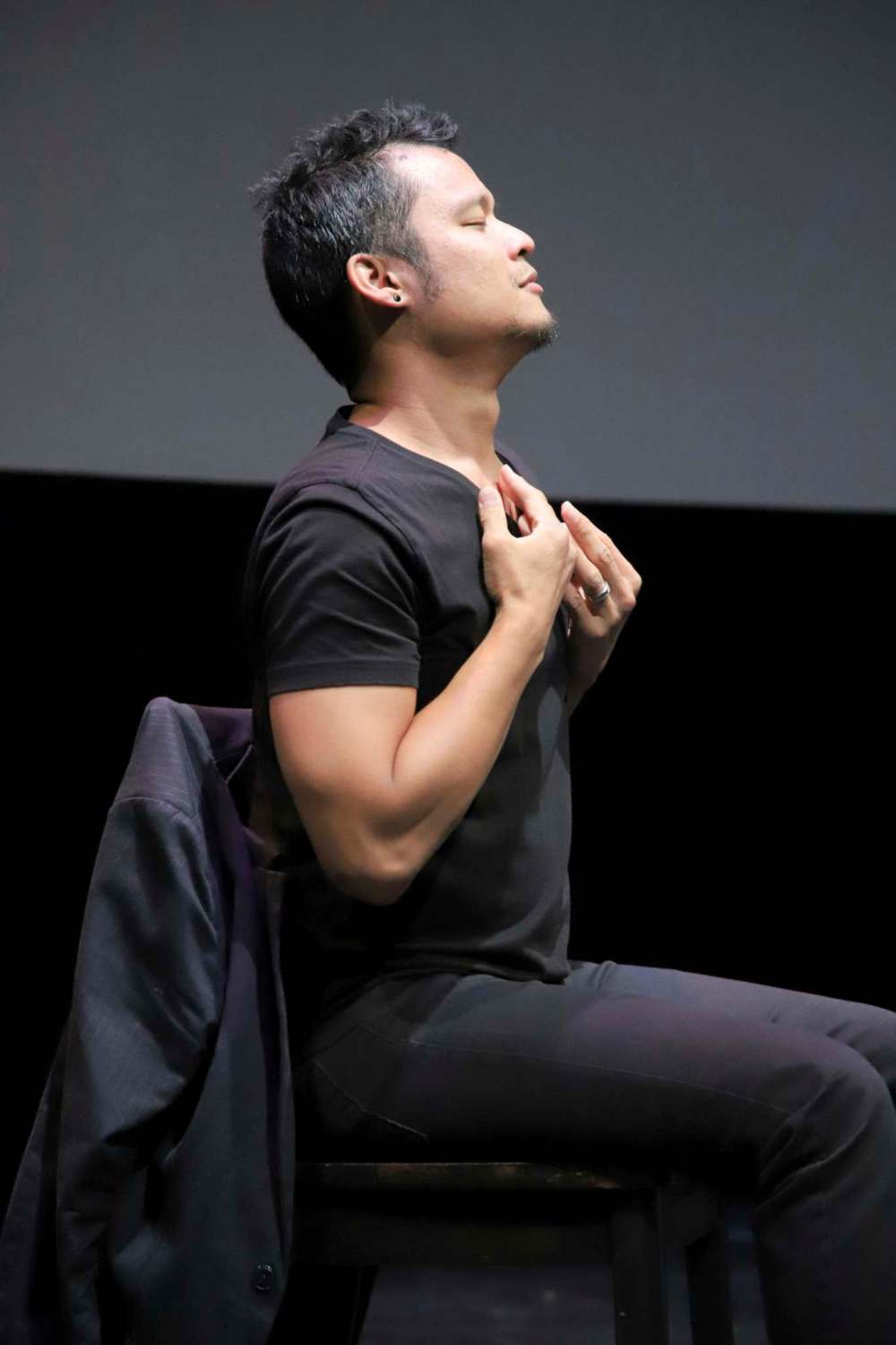 Jordan Sangalang of deaf mime troupe 100 Decibels. (Leif Norman)