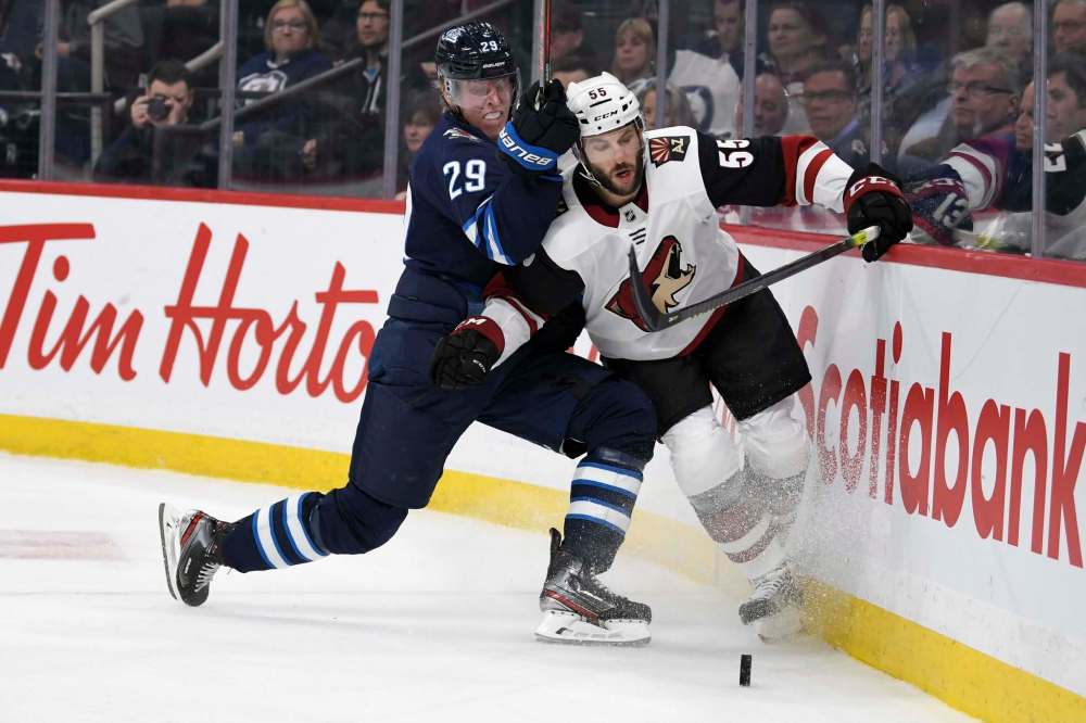 Fred Greenslade / The Canadian Press files
Arizona Coyotes defenceman Jason Demers will tell you Jets winger Patrik Laine has shown a willingness to be physical along the boards.