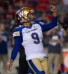 Adrian Wyld / The Canadian Press
Winnipeg Blue Bombers kicker Justin Medlock says he’s already spent some time this week thinking of what a Grey Cup-winning field goal might look like.