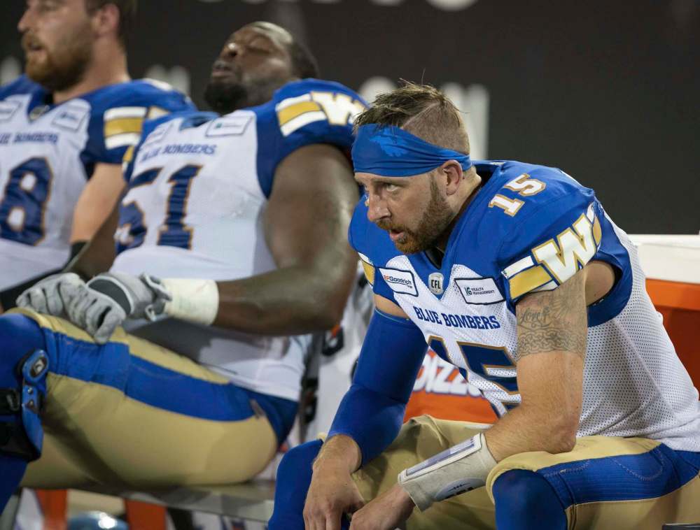 Peter Power / The Canadian Press files
Injured Blue Bombers quarterback Matt Nichols would rather play in the Grey Cup game, but intends to do all he can on the sidelines to help the team win today.
