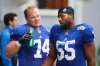 WAYNE GLOWACKI / WINNIPEG FREE PRESS
Defensive linemen Keith Shologan (left) and Jamaal Westerman at the Winnipeg Blue Bombers training camp at Investors Group Field Thursday.
