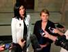 BORIS MINKEVICH / WINNIPEG FREE PRESS
Michelle McHale, left, and her lawyer Allison Fenske, talk to reporters at the Manitoba legislature after filing a human rights complaint against the Hanover School Division, in Winnipeg on Monday, June 20, 2016. McHale says the division discriminates against same-sex persons by not allowing discussion of sexual orientation in classrooms until high school.