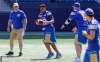 BORIS MINKEVICH / WINNIPEG FREE PRESS
Andrew Harris, who is expected to be a major player in the Bombers’ No.1 offence this season, takes a shovel pass from quarterback Drew Willy in Friday’s walk-through. Despite an injury scare, Harris will play in tonight’s game.