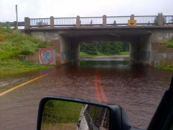 SUBMITTED PHOTOThe Falcon Lake underpass is completely impassable Sunday morning. RCMP were directing motorists to use the West Hawk Lake underpass to get to Hwy. No. 1.