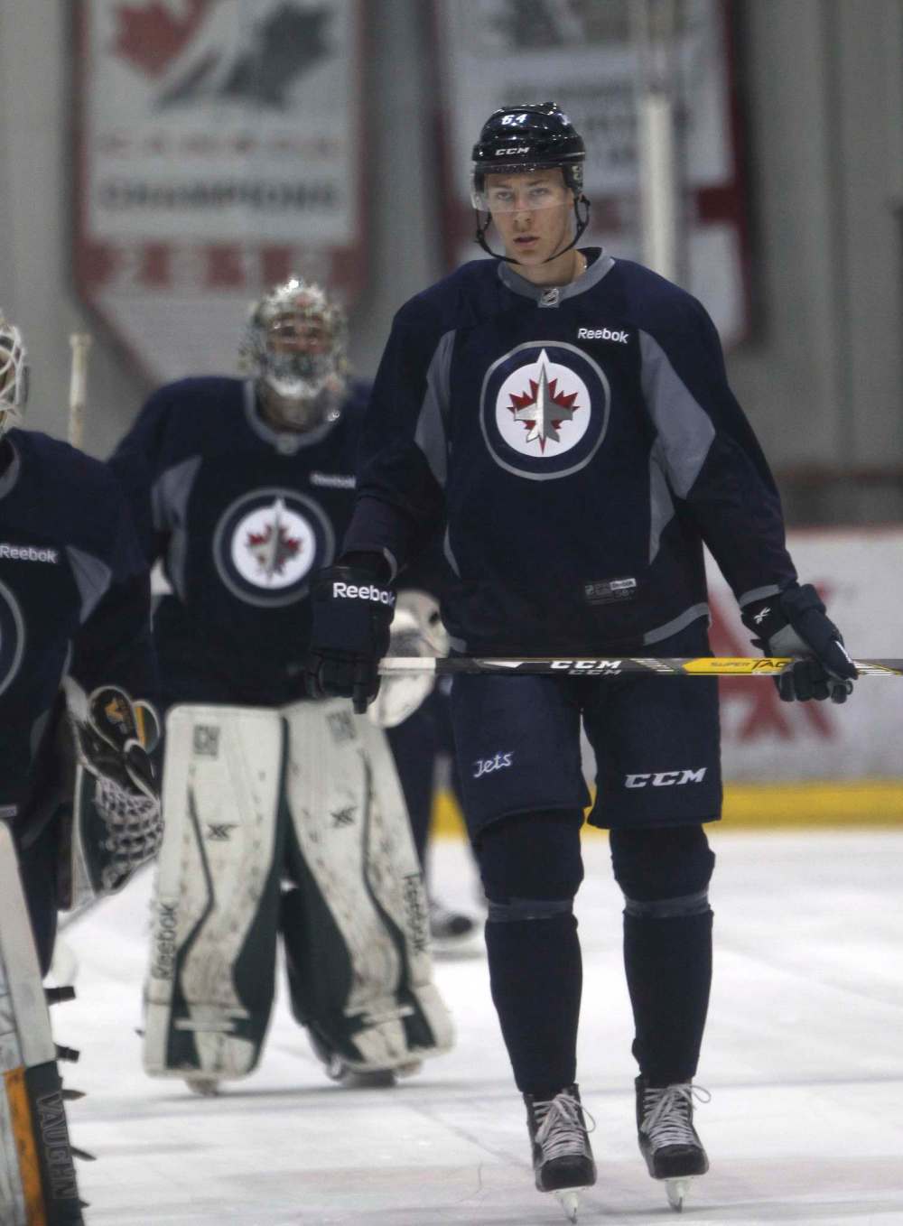 JOE BRYKSA / WINNIPEG FREE PRESS
Size-large Jets blue-line prospect Logan Stanley on the ice Monday.