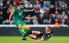 Newcastle United's Sean Longstaff, right, tackles Wolverhampton Wanderers' Ruben Neves, resulting in a red card during the Premier League match between Newcastle and Wolverhampton at St. James' Park, Newcastle, Britain, Sunday Oct. 27, 2019. (Owen Humphreys/PA via AP)