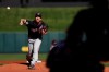 Washington Nationals starting pitcher Max Scherzer throws during the first inning of Game 2 of the baseball National League Championship Series against the St. Louis Cardinals Saturday, Oct. 12, 2019, in St. Louis. (AP Photo/Jamie Squire, Pool)