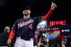 Washington Nationals manager Dave Martinez gives a thumbs up after Game 3 of the baseball National League Championship Series against the St. Louis Cardinals Monday, Oct. 14, 2019, in Washington. The Nationals won 8-1 to take a 3-0 lead in the series.(AP Photo/Jeff Roberson)